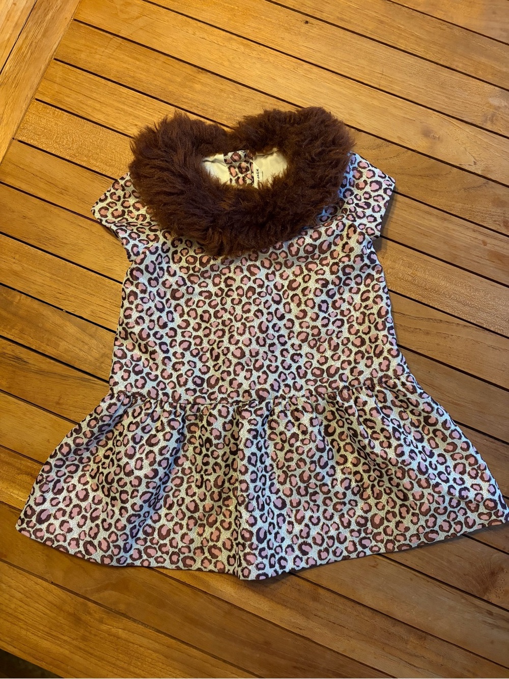 Janie + Jack Peach Leopard Faux Fur Collar Dress